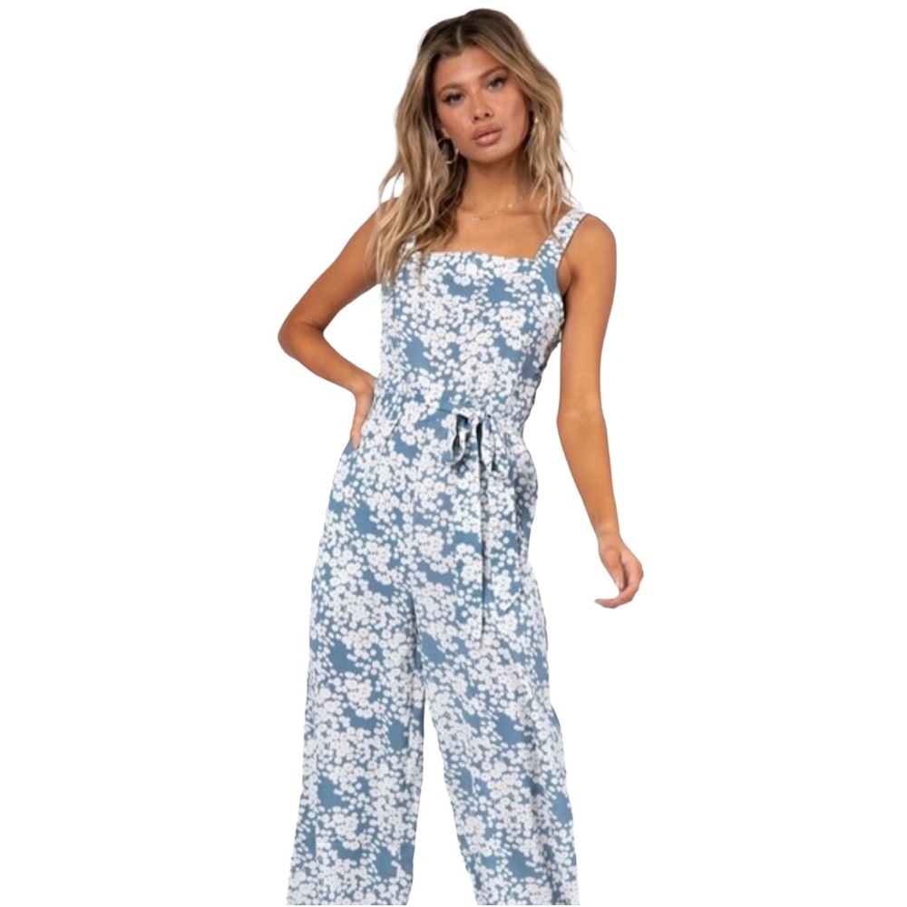 Princess Polly New Heights Mini Floral Light Blue Jumpsuit Size 4 - Picture 3 of 6